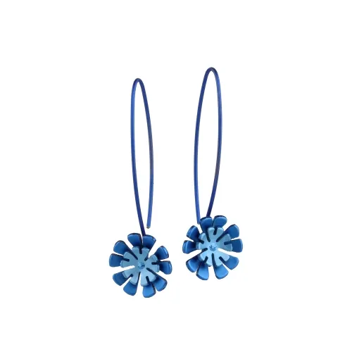 Double Ten Dark blue Petal Flower Drop Earrings 